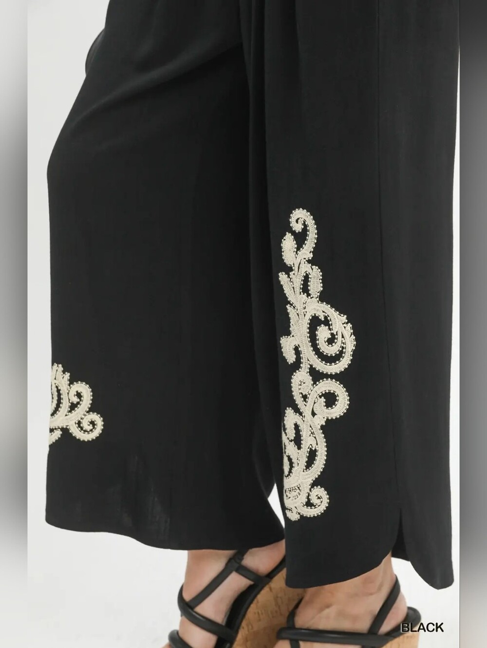 Umgee Linen Embroidered Wide-Leg Boho Pants- Hit The Like  Button For Sale Price - Picture 3 of 6